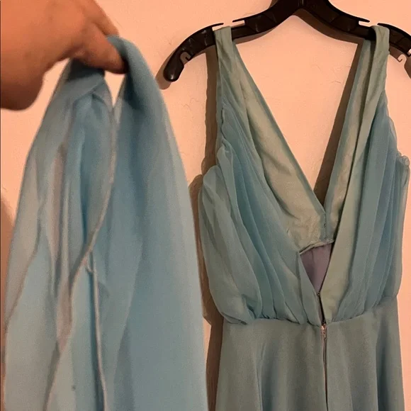 Aqua V-Neck Maxi Dress with Floral Waist Accent - Picture 6 of 11